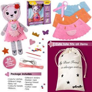 qollorette Felt Craft Kit - Make Your Own Kitty Toy and Friend - Beginner Sewing Kit for Kids, Learn to Sew & Play