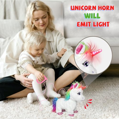 YH YUHUNG Walking Unicorn Toy with Remote Control Leash, Light-Up Horn, Electronic Pets Unicorn, Walking Pony Toys Horse, Unicorn Toys for Girls Age 4-6