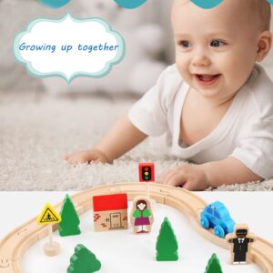 Wooden Train Tracks Toys for Toddler, 33 Pieces Magnetic Train with Wooden Tracks Fits for Thomas, Brio, Chuggington, Melissa and Doug, Wooden Rail Set Train Toy gifts for 3 4 5 Years Old Girls & Boys