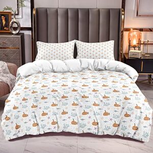 jijiwang submarine coral print duvet cover sets cal king with 2 pillowshames boys girls coastal starfish fish print comforter cover sets for kids bedroom bedding sets soft polyester