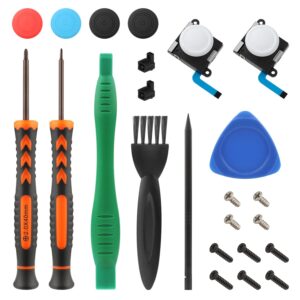 joystick replacement for switch lite, 25pcs joystick replacement for joycon including 3d replacement joystick analog, thumb sticks caps, triwing & cross screwdriver, brush for repairing