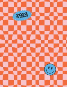 2023 monthly planner: calendar & organizer with grid notes, large 8.5" x 11", january 2023 - december 2023, retro checkerboard cover (pink and orange)