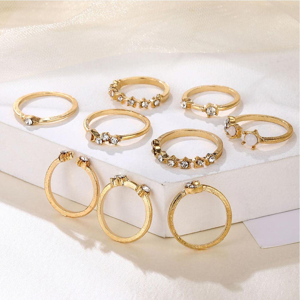 CONGYING 34 PCS Gold Color Jewelry Set with 3 PCS Necklace, 10 PCS Bracelet, 12PCS Ear Cuffs Earring, 9 Pcs Knuckle Rings For Women Valentine Anniversary