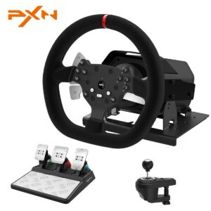 pxn xbox steering wheel, v10 real force feedback gaming racing wheel with 6+1 speed shifter and adjustable magnetic pedals, stainless steel paddle shifters for pc, ps4, xbox one, xbox series x|s