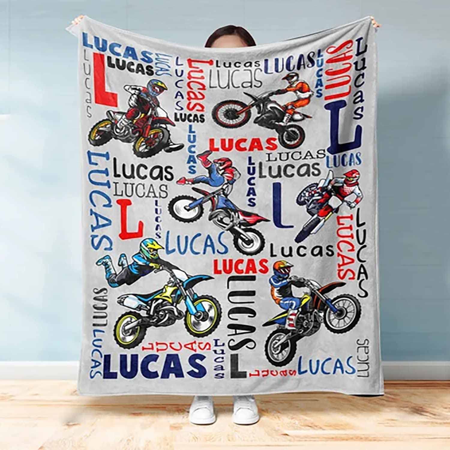 IZI POD Personalized Dirt Bike Blanket- Custom Baby Blanket- Motorcycle Bedding Set Baby Name Blanket- Baby Shower Blanket