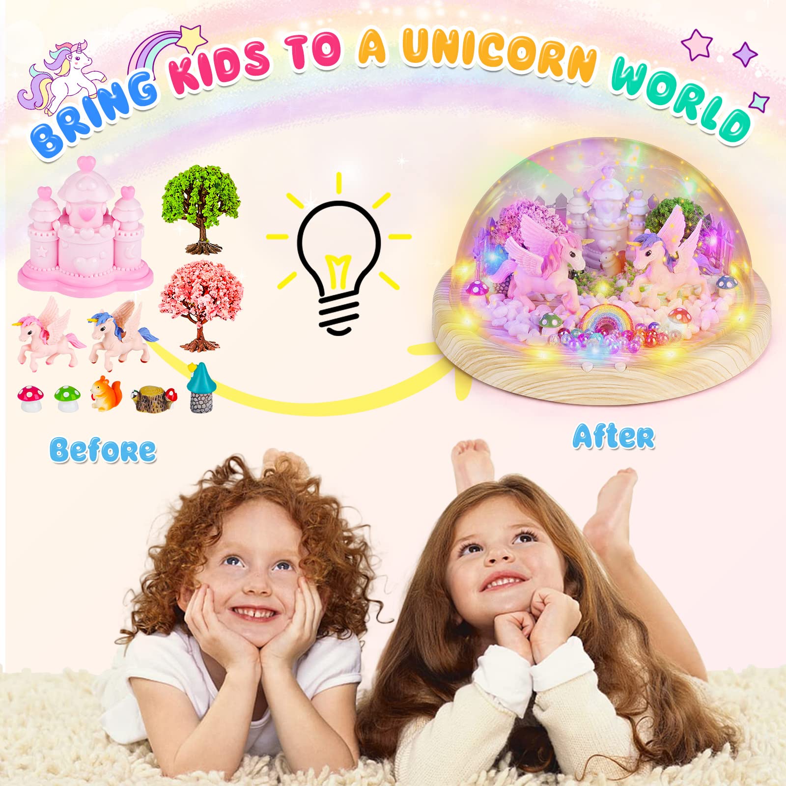 Make Your Own Night Light with Music, 7in Unicorn Nightlight Project Gifts for Girls, Christmas Birthday Gifts Toys for 4 5 6 7 8 9 10 Year Old Girls, Unicorn Arts and Crafts for Kids Ages 4-8 8-10