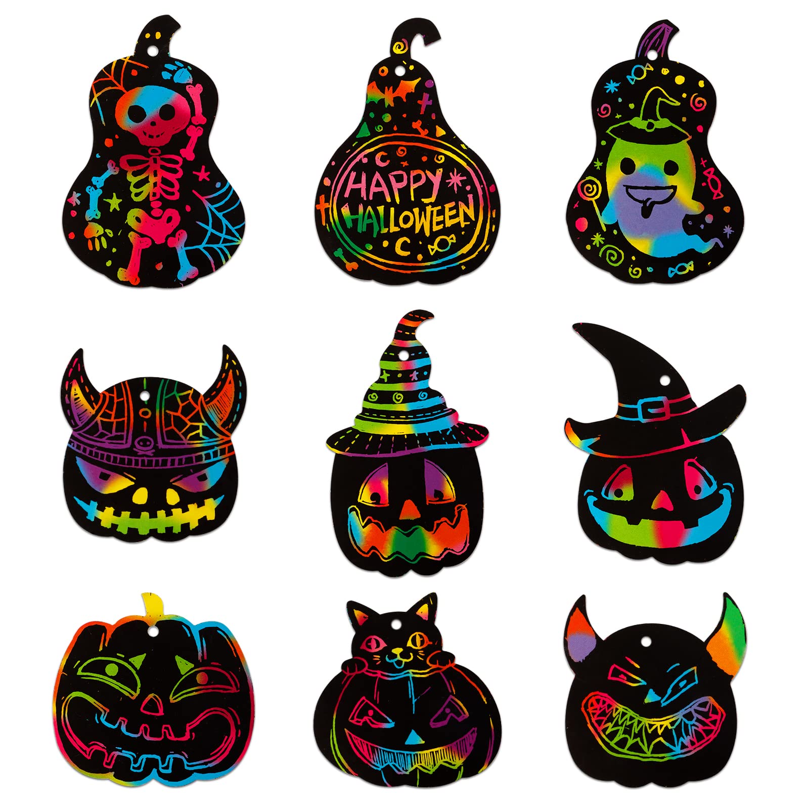 FaCraft Halloween Scratch Art for Kids 24pcs Pumpkins Cat Witch Ghost Rainbow Scratch Art Paper DIY Scratch Art Crafts for Classroom Family Halloween Thanksgiving Fall Party Games Favors