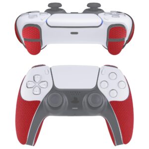 eXtremeRate PlayVital Red Anti-Skid Sweat-Absorbent Controller Grip for ps5, Professional Textured Soft Rubber Pads Handle Grips for ps5 with Shoulder Button Trigger Stickers - Armored Edition