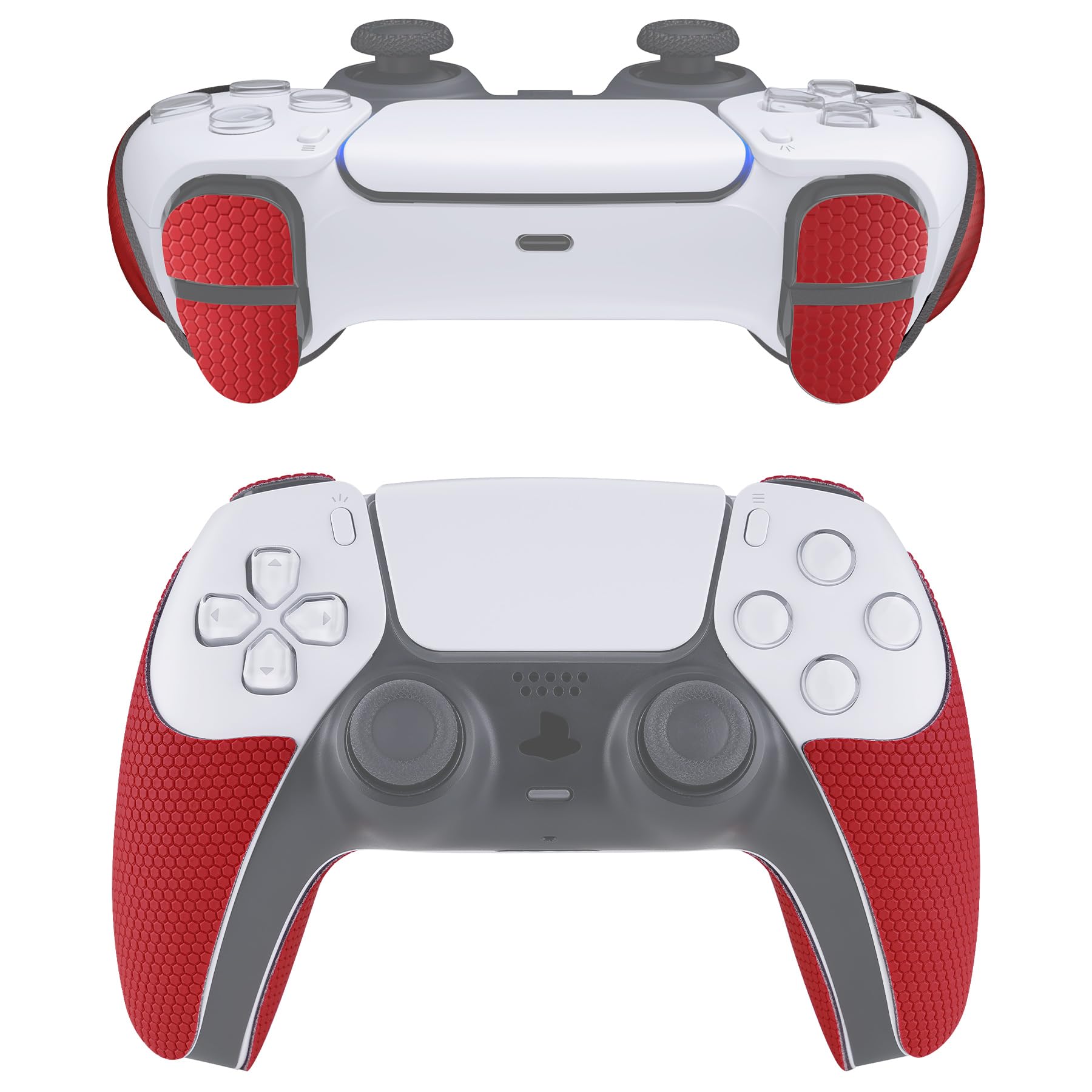 eXtremeRate PlayVital Red Anti-Skid Sweat-Absorbent Controller Grip for ps5, Professional Textured Soft Rubber Pads Handle Grips for ps5 with Shoulder Button Trigger Stickers - Armored Edition