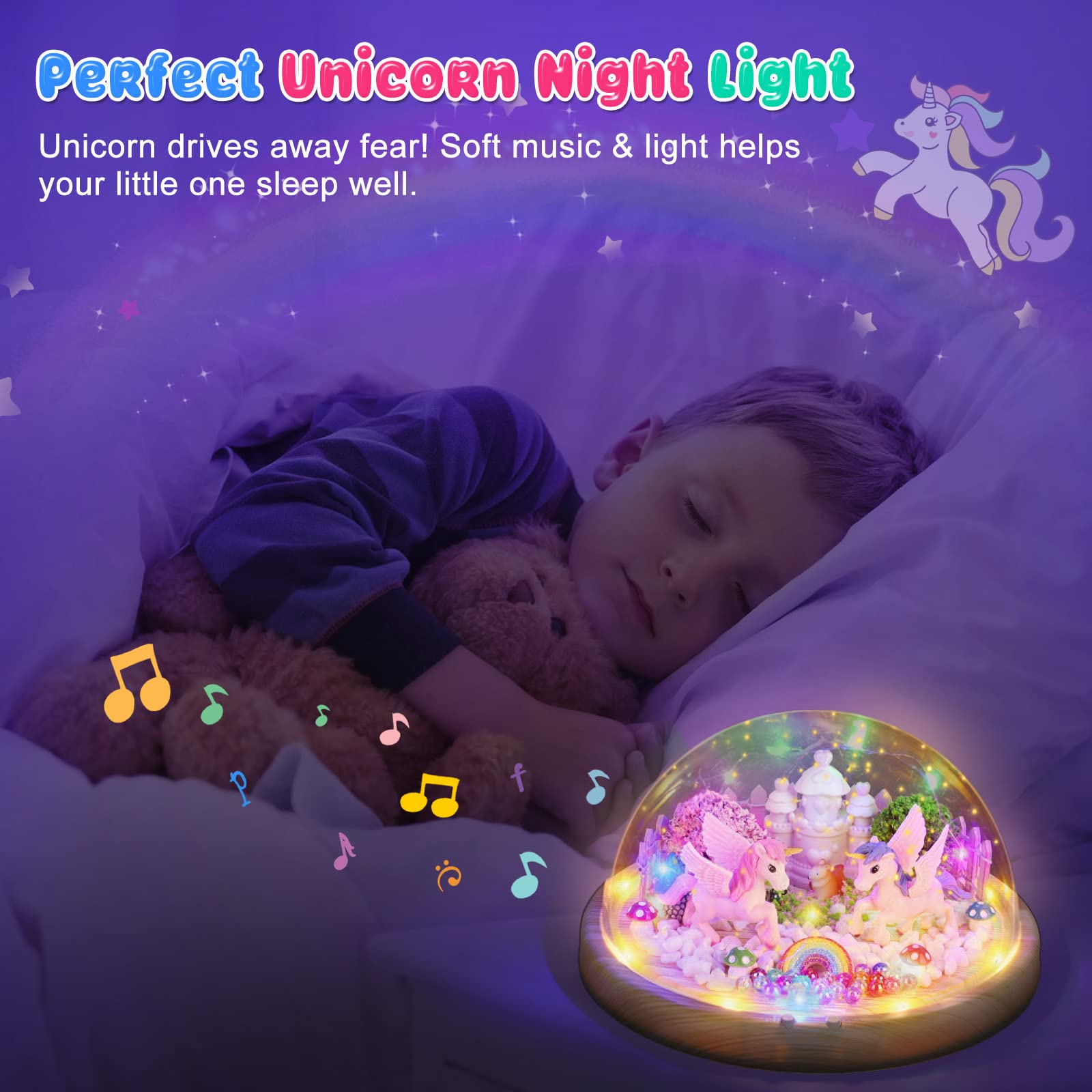 Make Your Own Night Light with Music, 7in Unicorn Nightlight Project Gifts for Girls, Christmas Birthday Gifts Toys for 4 5 6 7 8 9 10 Year Old Girls, Unicorn Arts and Crafts for Kids Ages 4-8 8-10