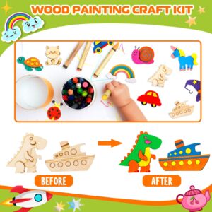 MGparty 36pcs DIY Wooden Magnets Painting Craft Kit, Wooden Art Craft Bulk Toys for Kids Age 3,4,5,6,7,8-12, Party Favors Decorate Your Own Painting Birthday Gifts for Boys Girls