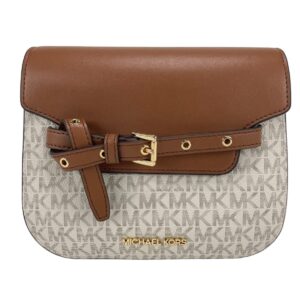 Michael Kors Emilia Small Saddle Flap Bag Crossbody Vanilla Signature