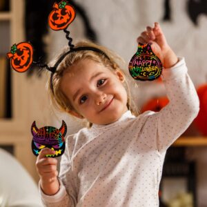 FaCraft Halloween Scratch Art for Kids 24pcs Pumpkins Cat Witch Ghost Rainbow Scratch Art Paper DIY Scratch Art Crafts for Classroom Family Halloween Thanksgiving Fall Party Games Favors