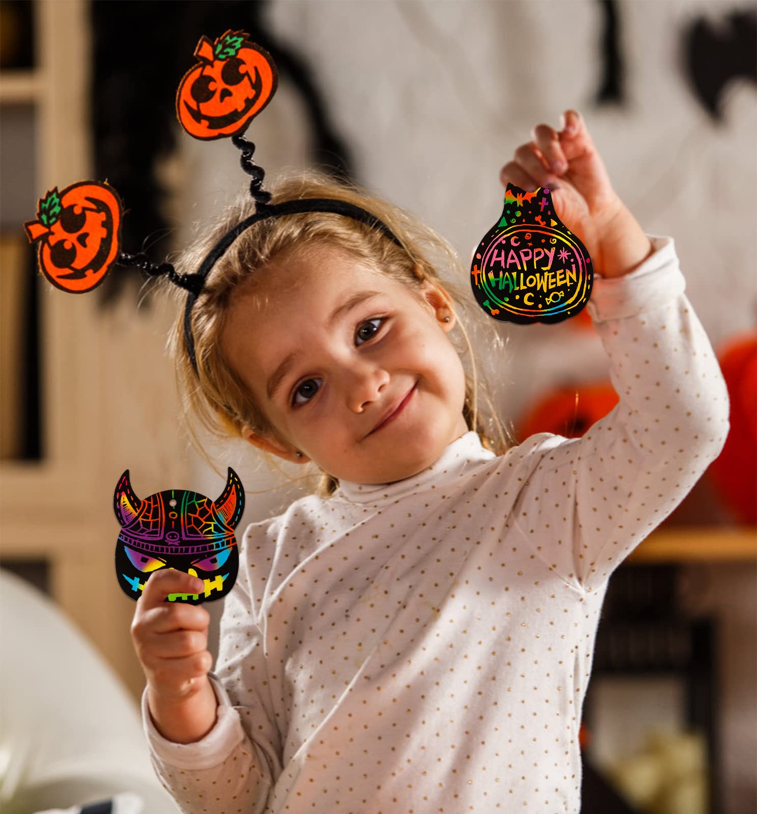 FaCraft Halloween Scratch Art for Kids 24pcs Pumpkins Cat Witch Ghost Rainbow Scratch Art Paper DIY Scratch Art Crafts for Classroom Family Halloween Thanksgiving Fall Party Games Favors