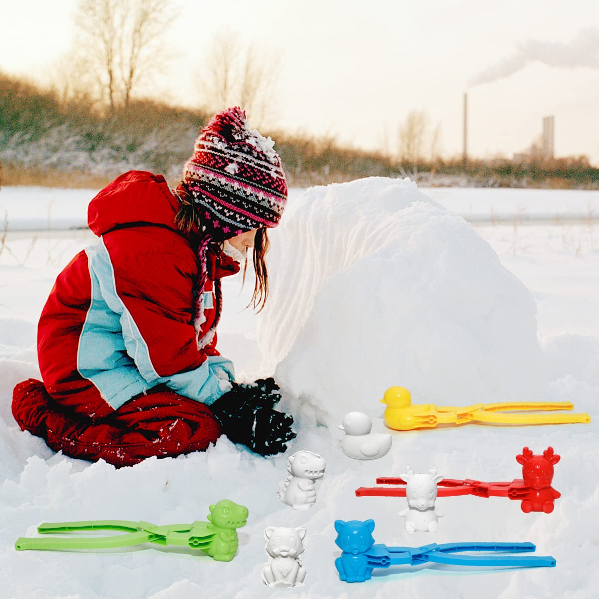 Qiuyanbo Snow Fort Building Block,Snowball Maker Clip,Snow Brick Maker and Sand Castle Mold,Perfect Outdoor Play Snow or Sand Toys for Kids and Adults with Gift Box (6 PCS)