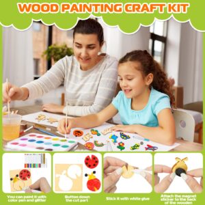 MGparty 36pcs DIY Wooden Magnets Painting Craft Kit, Wooden Art Craft Bulk Toys for Kids Age 3,4,5,6,7,8-12, Party Favors Decorate Your Own Painting Birthday Gifts for Boys Girls