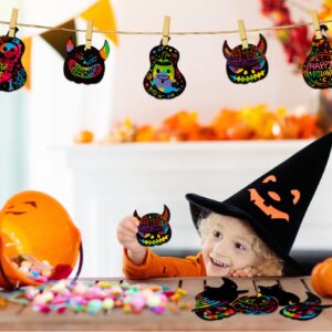 FaCraft Halloween Scratch Art for Kids 24pcs Pumpkins Cat Witch Ghost Rainbow Scratch Art Paper DIY Scratch Art Crafts for Classroom Family Halloween Thanksgiving Fall Party Games Favors