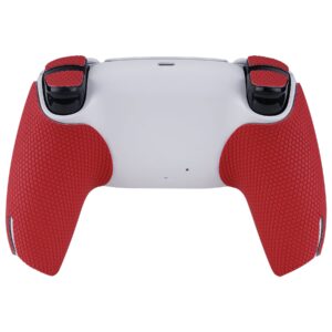 eXtremeRate PlayVital Red Anti-Skid Sweat-Absorbent Controller Grip for ps5, Professional Textured Soft Rubber Pads Handle Grips for ps5 with Shoulder Button Trigger Stickers - Armored Edition