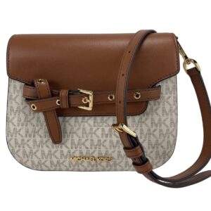 Michael Kors Emilia Small Saddle Flap Bag Crossbody Vanilla Signature