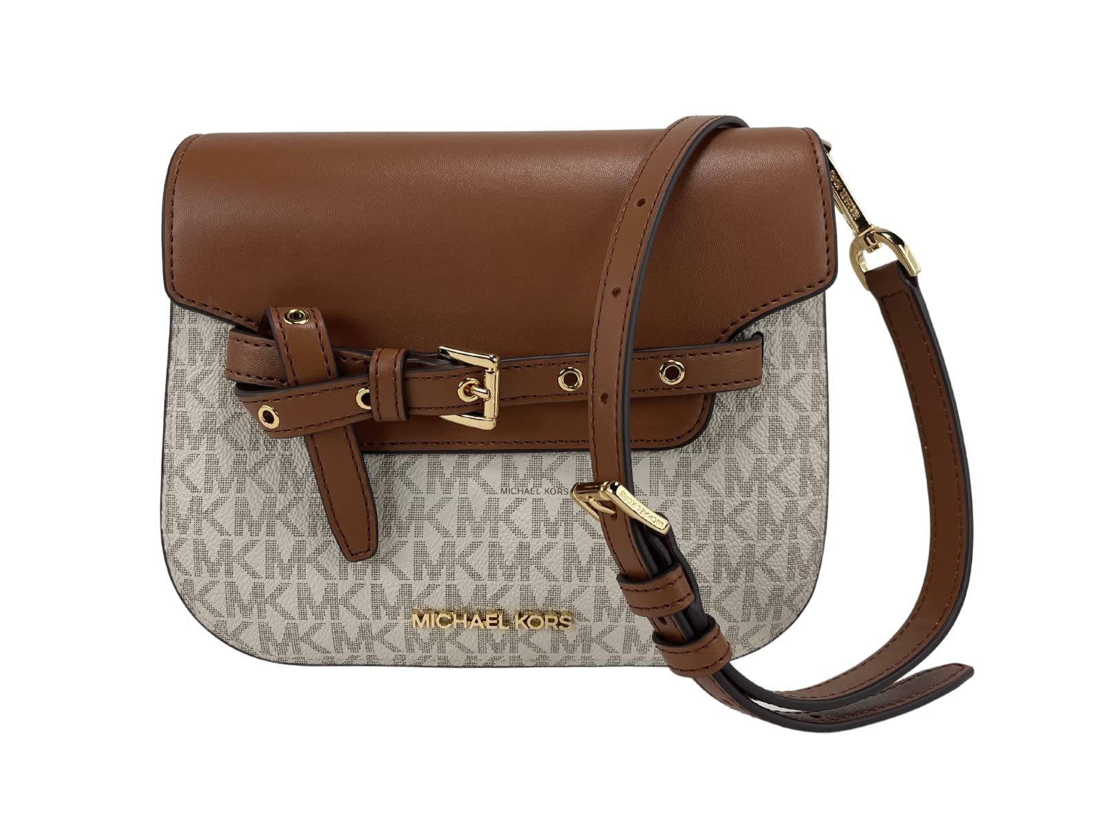 Michael Kors Emilia Small Saddle Flap Bag Crossbody Vanilla Signature