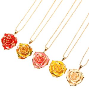 AliveRose Rose Pendant Necklaces Gifts for Women, 24K Gold Dipped Real Rose Dangle Necklace Jewelry - Ideal Gift for Her Wife Mom Anniversaries, Valentines (Blue)