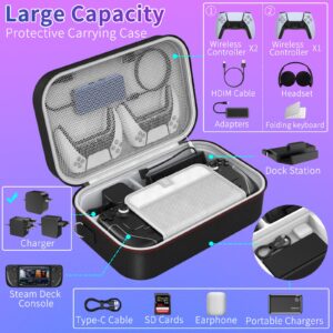 Mooroer Steam Deck Case, 2024 Upgrade Steam Deck Carrying Case, Large Capacity Storage Case for Steam Deck/Steam Deck OLED Console & Accessories, Built-in AC Adapter Charger Storage, Black