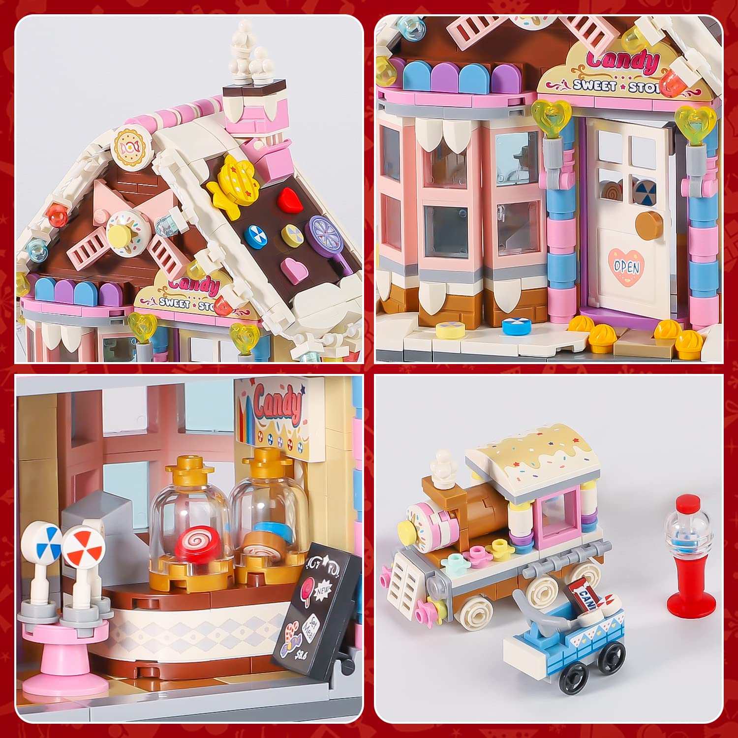 PinkBee Christmas Gingerbread House 2022 Mini Candy Store Building Block Set with Ice Cream Truck Creative Xmas Ornament Toys Kits Micro Bricks for Adults Kids 8-12 6-12 7-9（781Pcs）