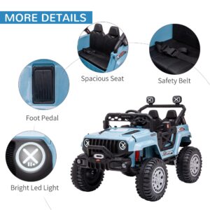 Aosom 12V Kids Ride on Car with Remote Control, Battery-Operated Ride on Toy with Spring Suspension, Led Lights, Music, Horn, 3 Speeds, USB, MP3, Blue