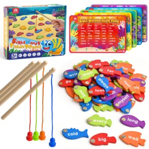 coogam wooden magnetic fishing sight words game learning dolch word flashcards montessori educational toy for preschool 3 4 5 year old kids