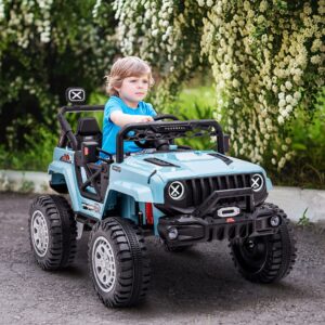 Aosom 12V Kids Ride on Car with Remote Control, Battery-Operated Ride on Toy with Spring Suspension, Led Lights, Music, Horn, 3 Speeds, USB, MP3, Blue