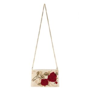 Mary Frances Roses are Red Beaded Crossbody Clutch Handbag, Ivory