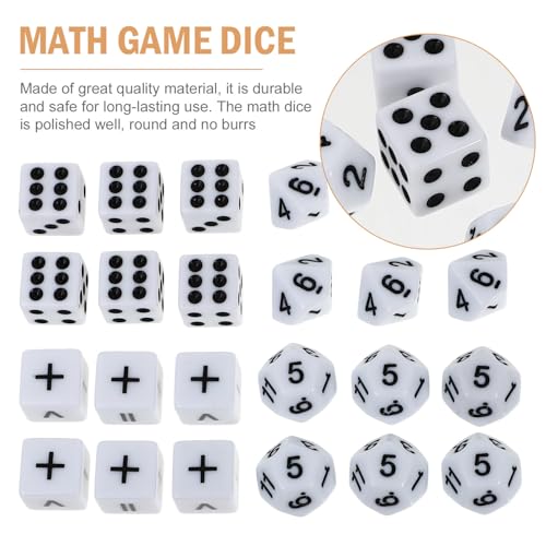 NUOBESTY Teaching Dice Set, Math Dice Games for Kids 8-12, Include Math Operation Dice, Number Dice and Dot Dice for Math Teaching Classroom Supplies 24Pcs