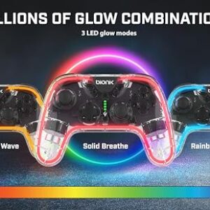 Bionik Neo Glow Nintendo Switch Wireless Controller: RGB Game Controller with Motion, 900 mAh Rechargeable Battery, Turbo Mode/Gyroscope/Transparent Shell/PC/Android