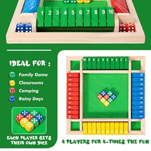 Shut The Box Dice Game,8 Dice 4 Players Wooden Board Table Math Skills Game with Drop it Game Instructions for Kids Adults Easy to Learn, Family and Friends Party (8 Inches Colorful)