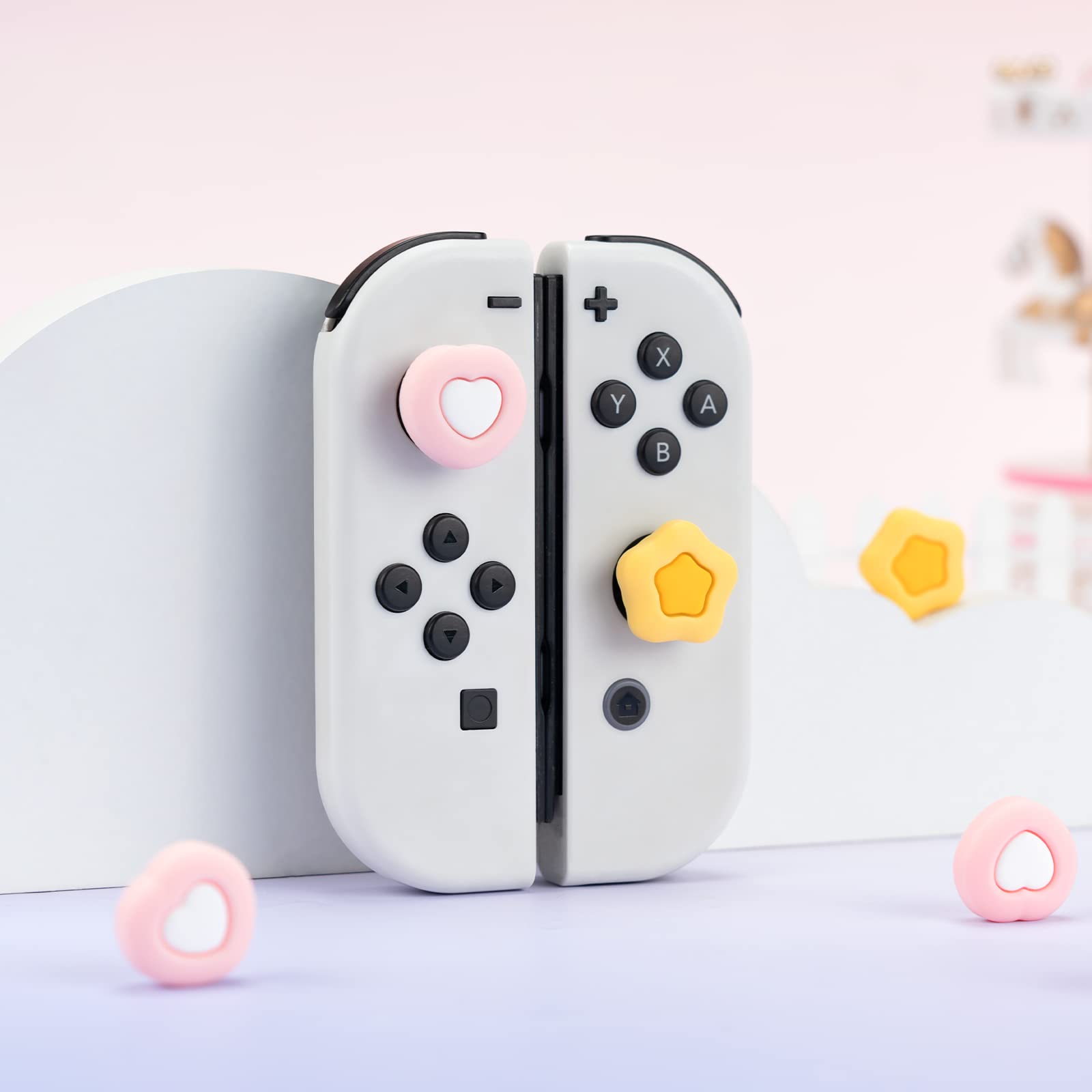 GeekShare Cute Silicone Joycon Thumb Grip Caps, Joystick Cover Compatible with Nintendo Switch/OLED/Switch Lite,4PCS - Cream Heart