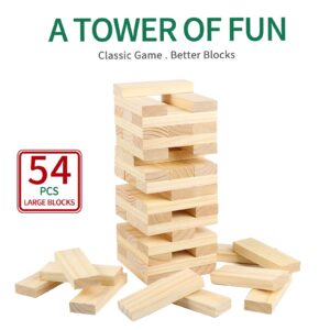 Steventoys Tumble Tower Set, 54PCS Large Timber Game with Storage Bag, Wooden Stacking Games for Kids Adults and Family, Outdoor and Indoor Play