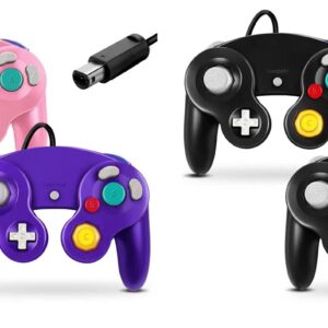 FIOTOK Gamecube Controller, Classic Wired Controller for Wii Nintendo Gamecube - Enhanced- 4 Pack （Black&Black&Pink&Purple）