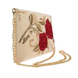 Mary Frances Roses are Red Beaded Crossbody Clutch Handbag, Ivory