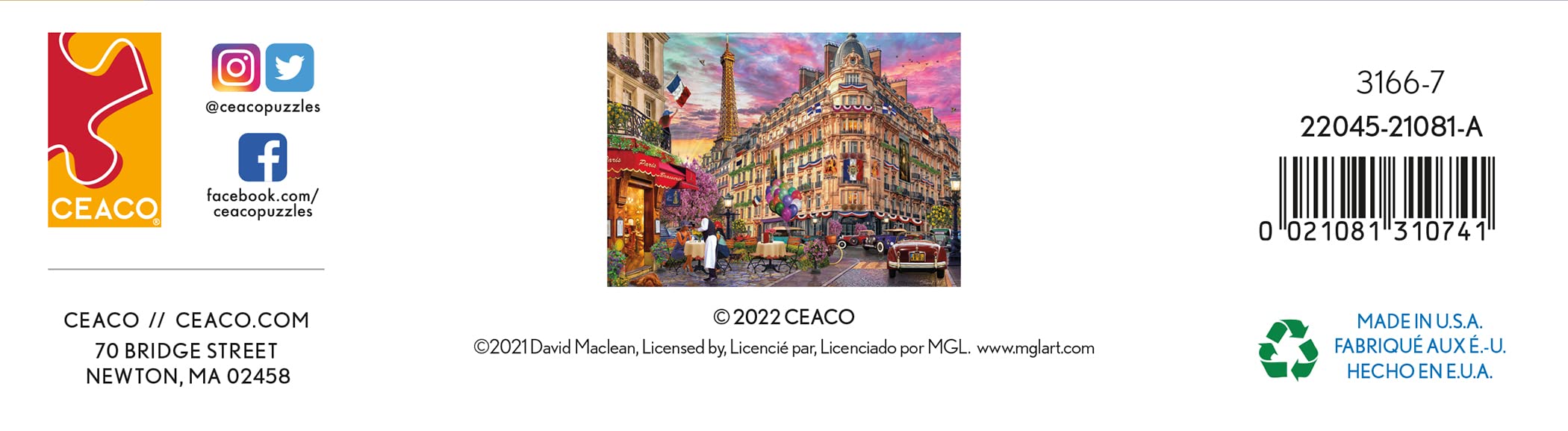 Ceaco - David Maclean - Cities - Bonjour Paris - 1000 Piece Jigsaw Puzzle