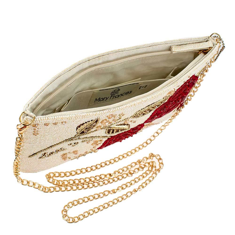 Mary Frances Roses are Red Beaded Crossbody Clutch Handbag, Ivory