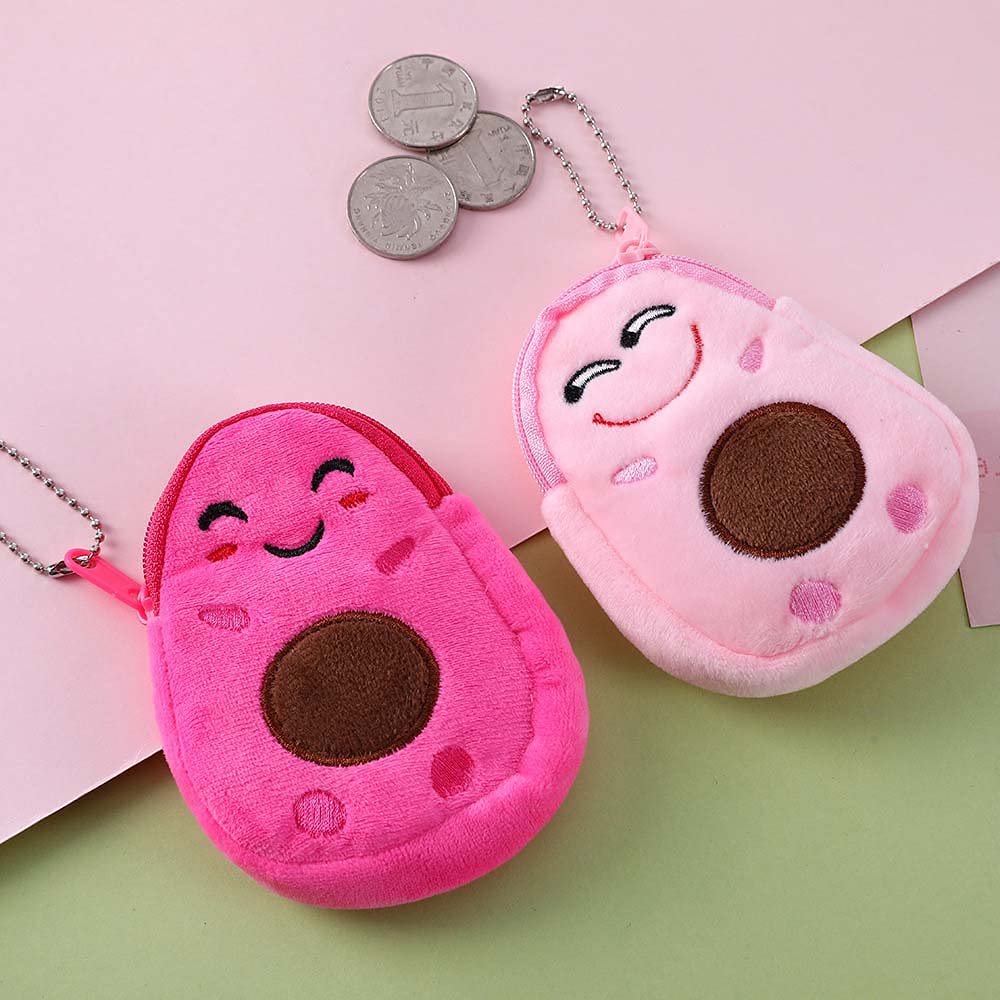 ZHIQIAN Plush Avocado Coin Purses, Soft Coin Bags with Zippers, Lovely Cartoon Gifts for Girls, Mini Money Purse for Kids Birthday Party Favors(Purple)