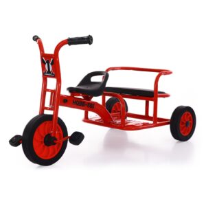 kids tricycle for preschool playground, daycare toddler tandem trike, children double seat bike with passenger seat, outdoor playground equipment tricycles