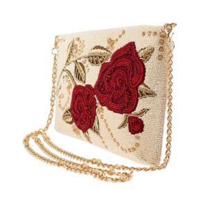 Mary Frances Roses are Red Beaded Crossbody Clutch Handbag, Ivory