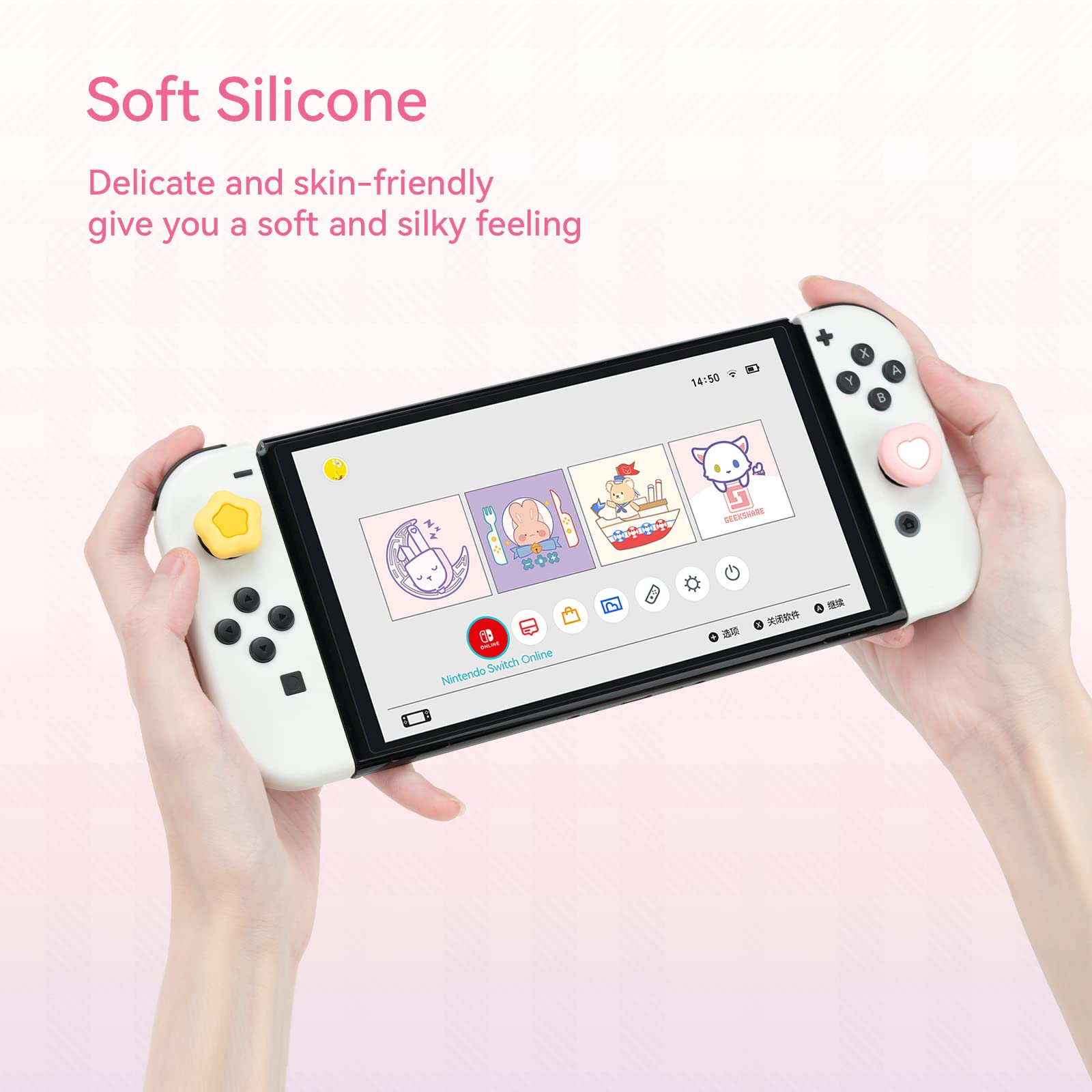 GeekShare Cute Silicone Joycon Thumb Grip Caps, Joystick Cover Compatible with Nintendo Switch/OLED/Switch Lite,4PCS - Cream Heart