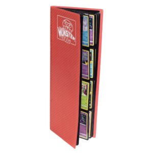 monster tower binder -20 side loading padded pages that hold 320 cards -compatible with yugioh, magic the gathering & pokemon -unique trading card album with 8 pocket(2 x 4)configuration -holofoil red