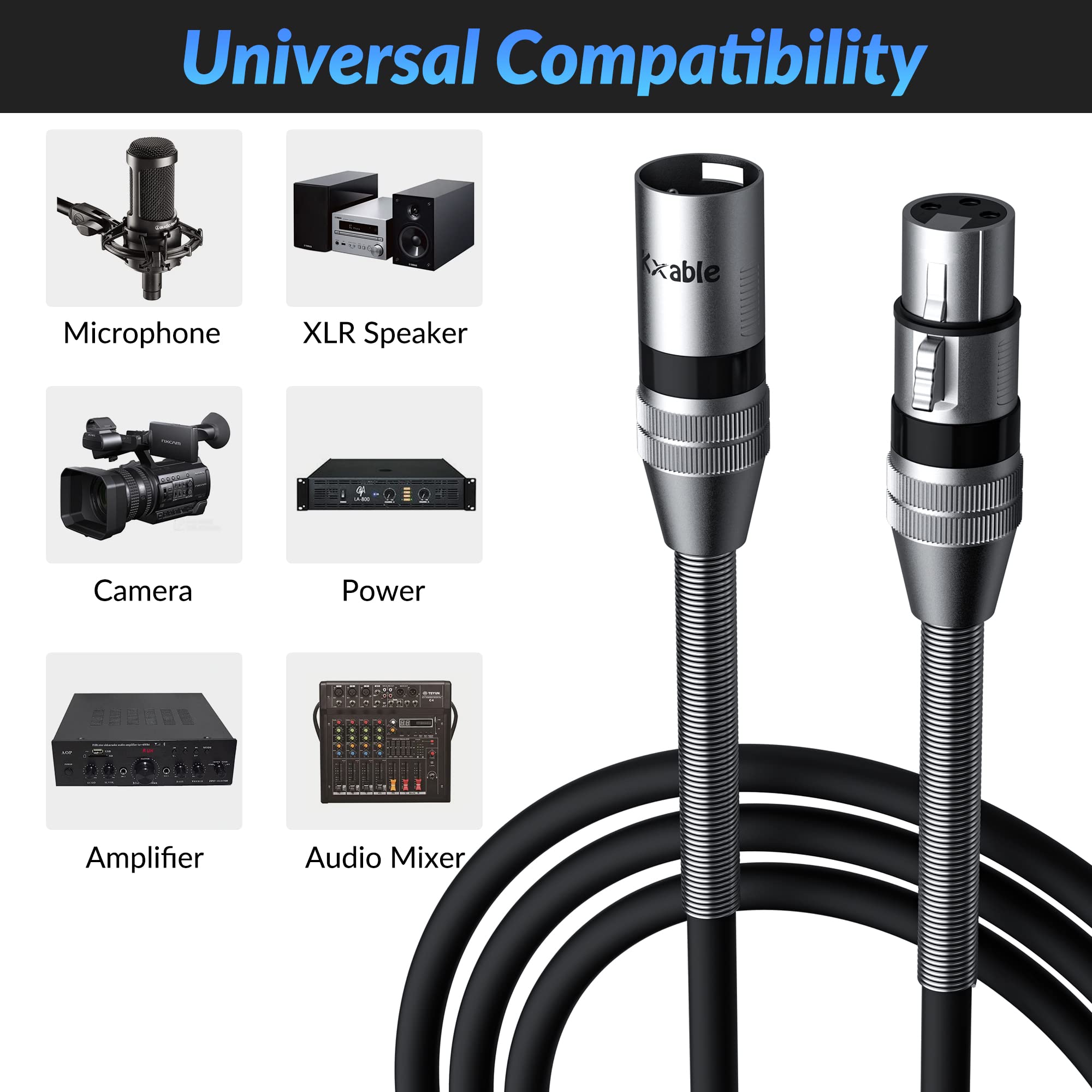 XLR to XLR Cable 100 Feet, Premium XLR Microphone Cable, Long Heavy Duty 22AWG OFC XLR Male to Female Cord, 3-Pin Shielded Mic Speaker Cable, Zinc Alloy Connectors, Metal Spring SR, Black