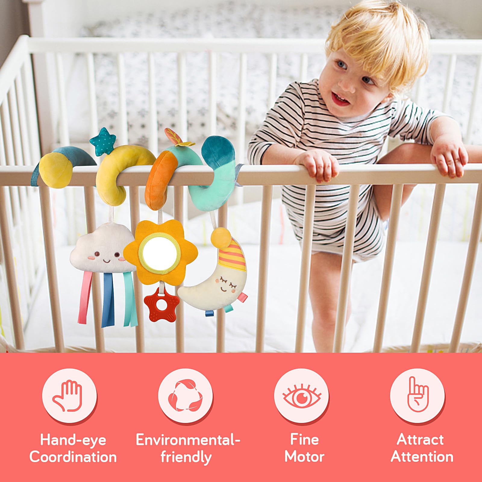 Car Seat Toys Infant Toys 0-6 Months Newborn Toys, Stroller Toys Baby Toys 0-3 Months, Baby Toys 0-6 Months for Crib Mobile Bassinet with Rattles Jingle Mirror Teether for 0 3 6 9 12 Boys Girls Babies