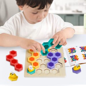 Brain Teasers Logic Game Learning Toys Matching Puzzle for 3 Year Olds Wooden Beehive Puzzle Board Games Montessori Preschool Educationl Toy for Kid Childs