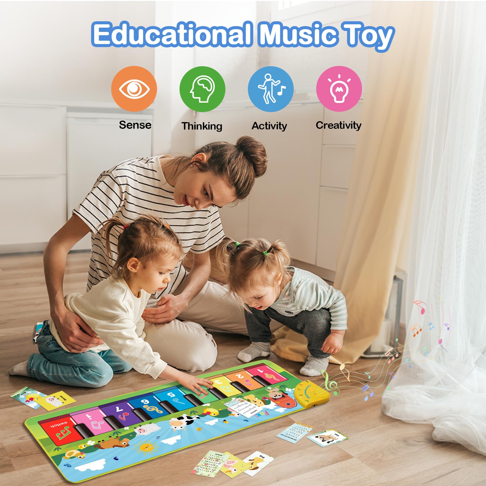 FOKI Floor Piano Mat for Toddlers, Baby Kid Sensory Educational Dancing Keyboard Carpet Animal Sounds Blanket Touch Playmat Musical Mats Birthday Toddler Toys for 1 2 3 4 5 Year Old Boy Girl Gifts