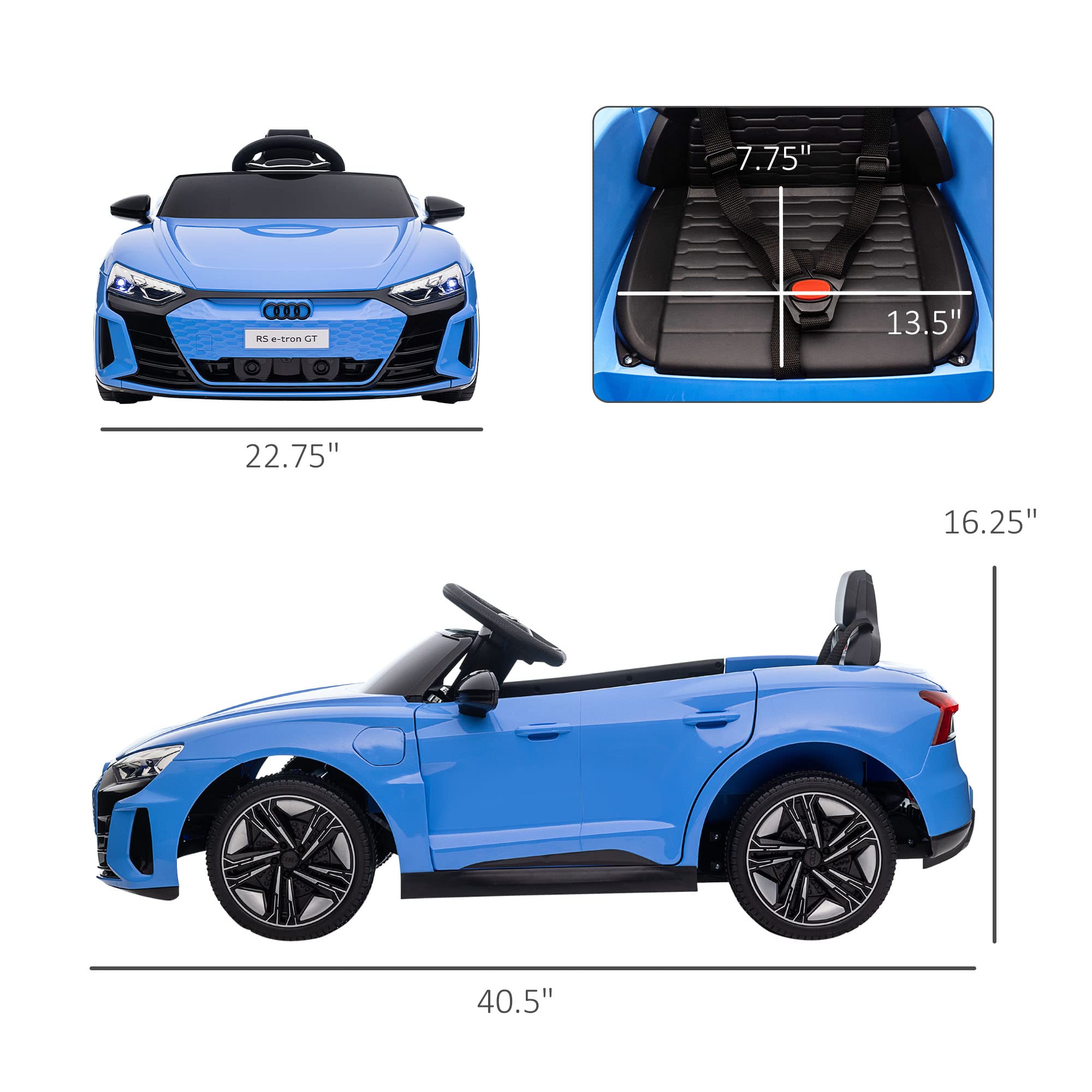 Aosom Kids Ride on Car, 12V Licensed Audi RS E-tron GT 3.1 MPH Electric Car for Kids, Ride-on Toy for Boys and Girls with Remote Control, 4 Wheels with Suspension, Horn, Music, Lights, Blue